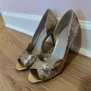 Aldo Elegant Gold Glitter Peep-Toe Heels